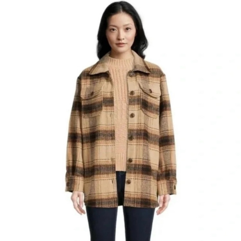 Time and Tru Women's Plaid Brown Shacket Size M